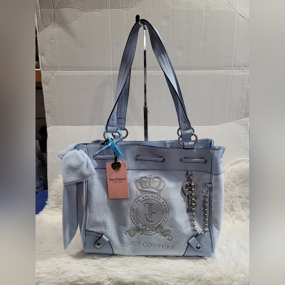 Juicy Couture Classic Juicy Lover Daydreamer Tote Bag Blue Star Velour NEW